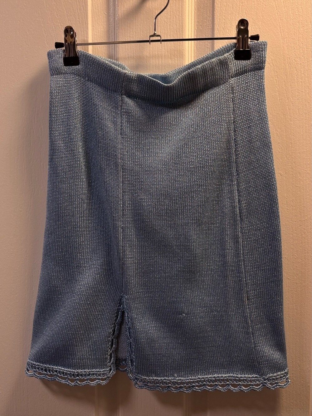 Metallic baby Blue Knit Skirt with Scalloped Hem